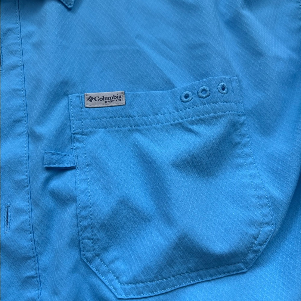 Columbia Men’s Omni-Shade Short Sleeve Button Down Shirt Blue Size XXL Tall - Picture 3 of 10